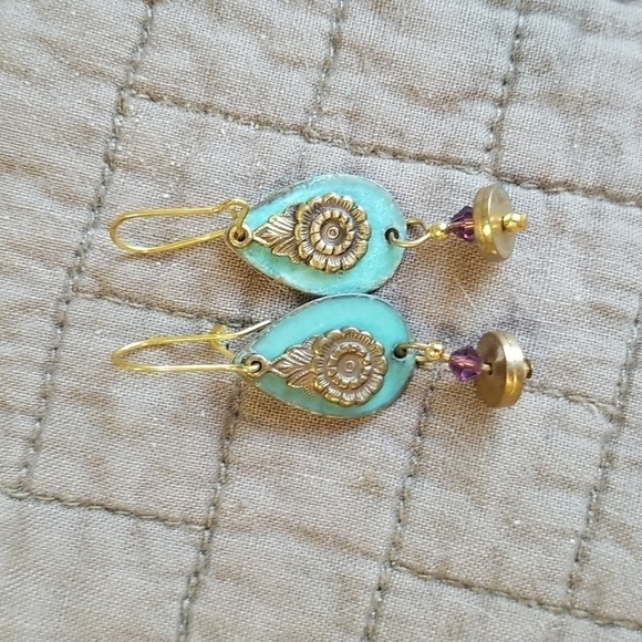 VINTAGE dangle earrings metal with beads - Picture 2 of 5